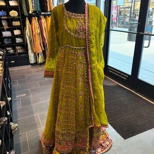 & Other Stories Green and Pink Embroidered Maxi Dress